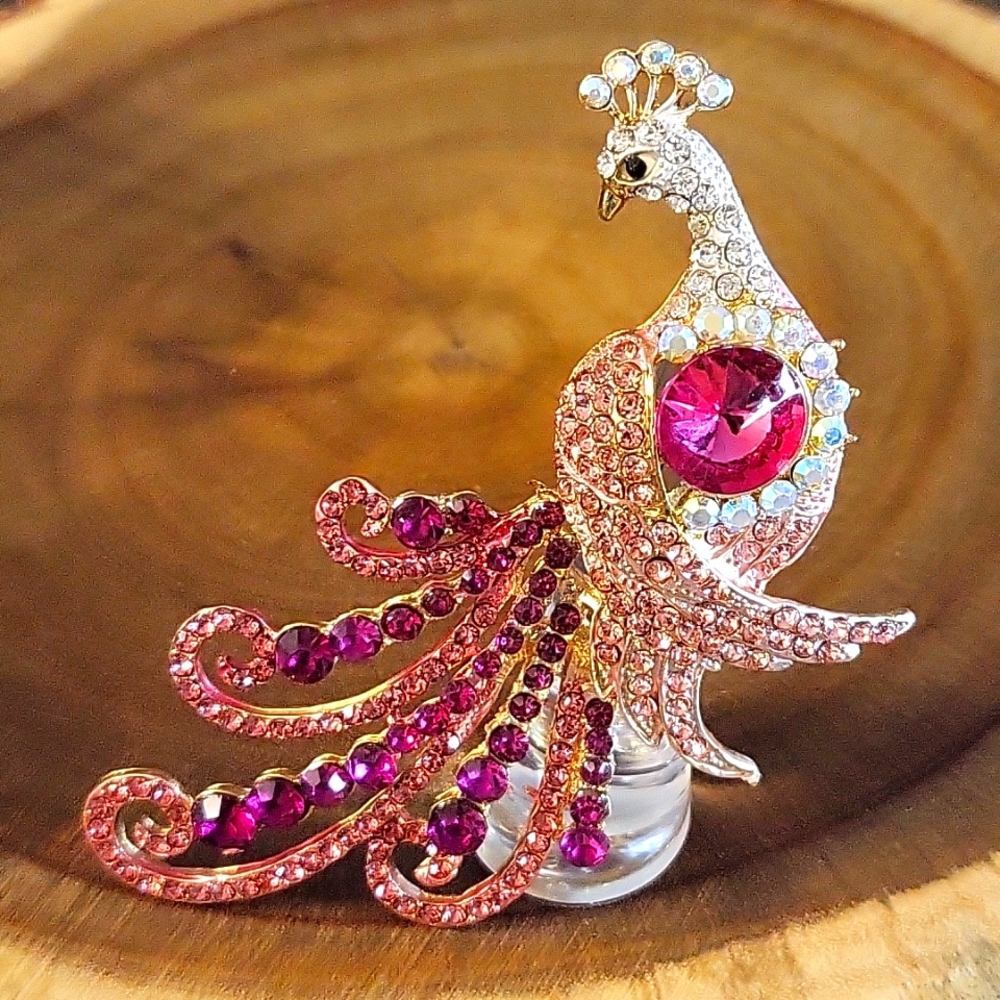 Large Pink Peacock Brooch/Pendant  - NWOT